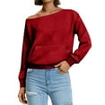 thumbnail image 5 of Qwertyu Womens Off Shoulder Sweatshirt Drop Shoulder Oversized Long Sleeve Pullover Top Red 2XL, 5 of 7