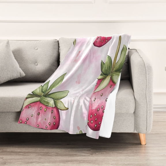Pink Strawberry Throw Blanket 60" x 90" Soft and Warm Blankets for Couch Sofa and Bed