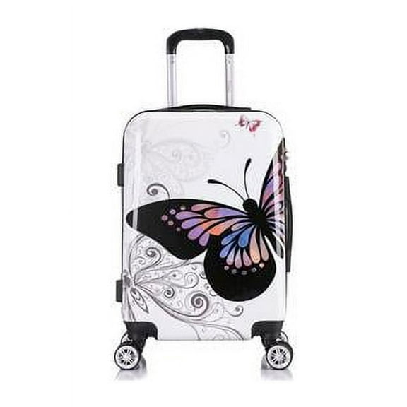 InUSA Print 20" Hardside Checked Luggage with Spinner Wheels, Handle and Trolley, Butterfly