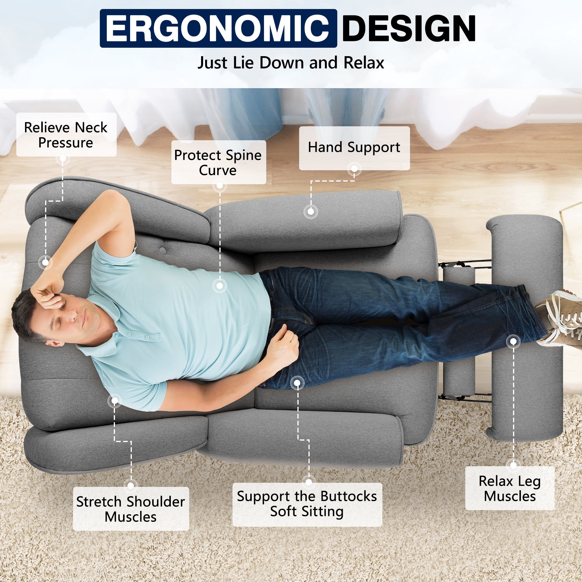 COOLHUT Swivel Rocker Recliner Chair for Adults, Glider Recliner Chairs with Comfy Linen Fabric, Wing Back Accent Chair with Lumbar Support & Overstuffed Arms for Living Room & Home Teatre, Gray