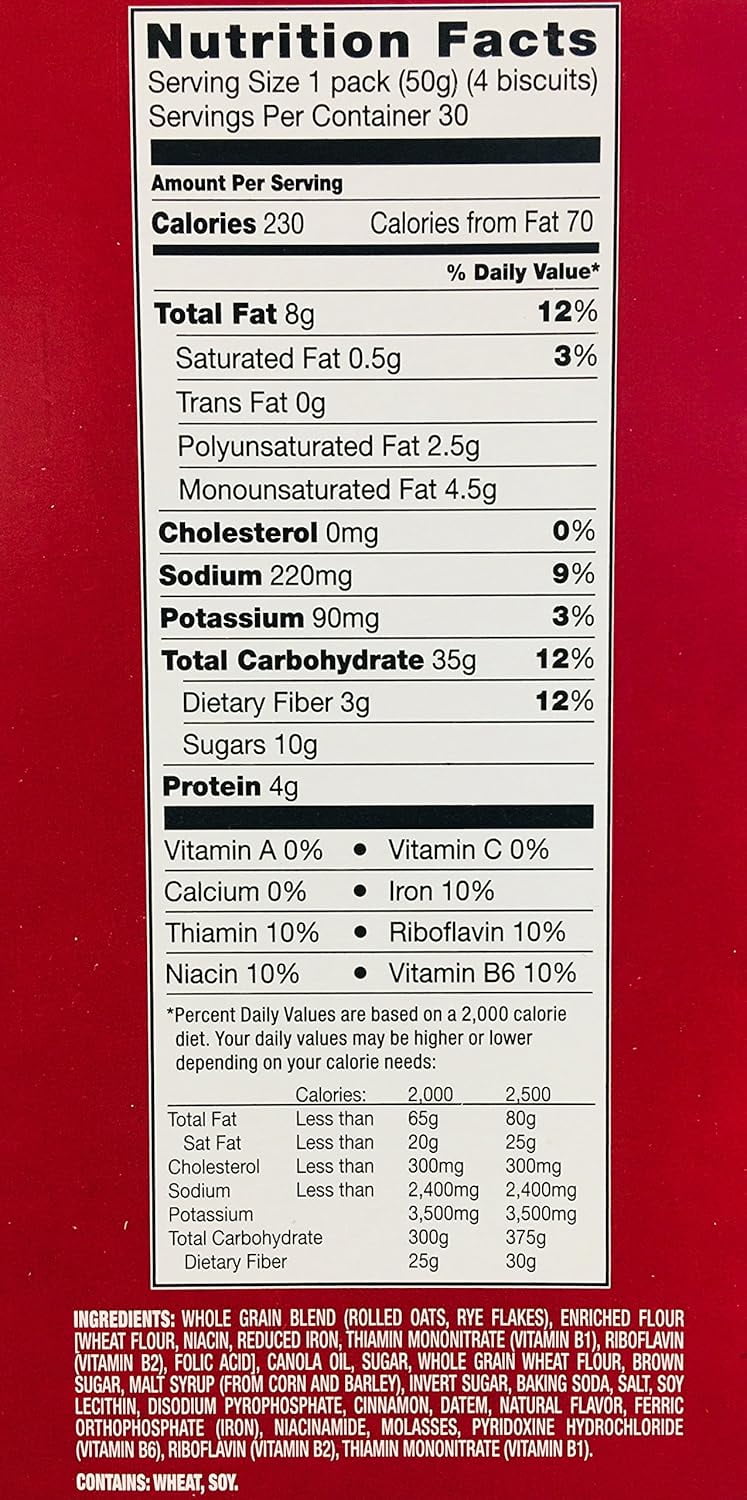 Belvita Crunchy Cinnamon Brown Sugar Biscuits, Baked, 1.76 oz, 30 Count Shelf Stable Cardboard Box