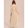 thumbnail image 2 of Drtj Kids Junior Bridesmaid Off Shoulder Dresses Asymmetrical Chiffon Flower Girls Party Pageant Gown, 2 of 6