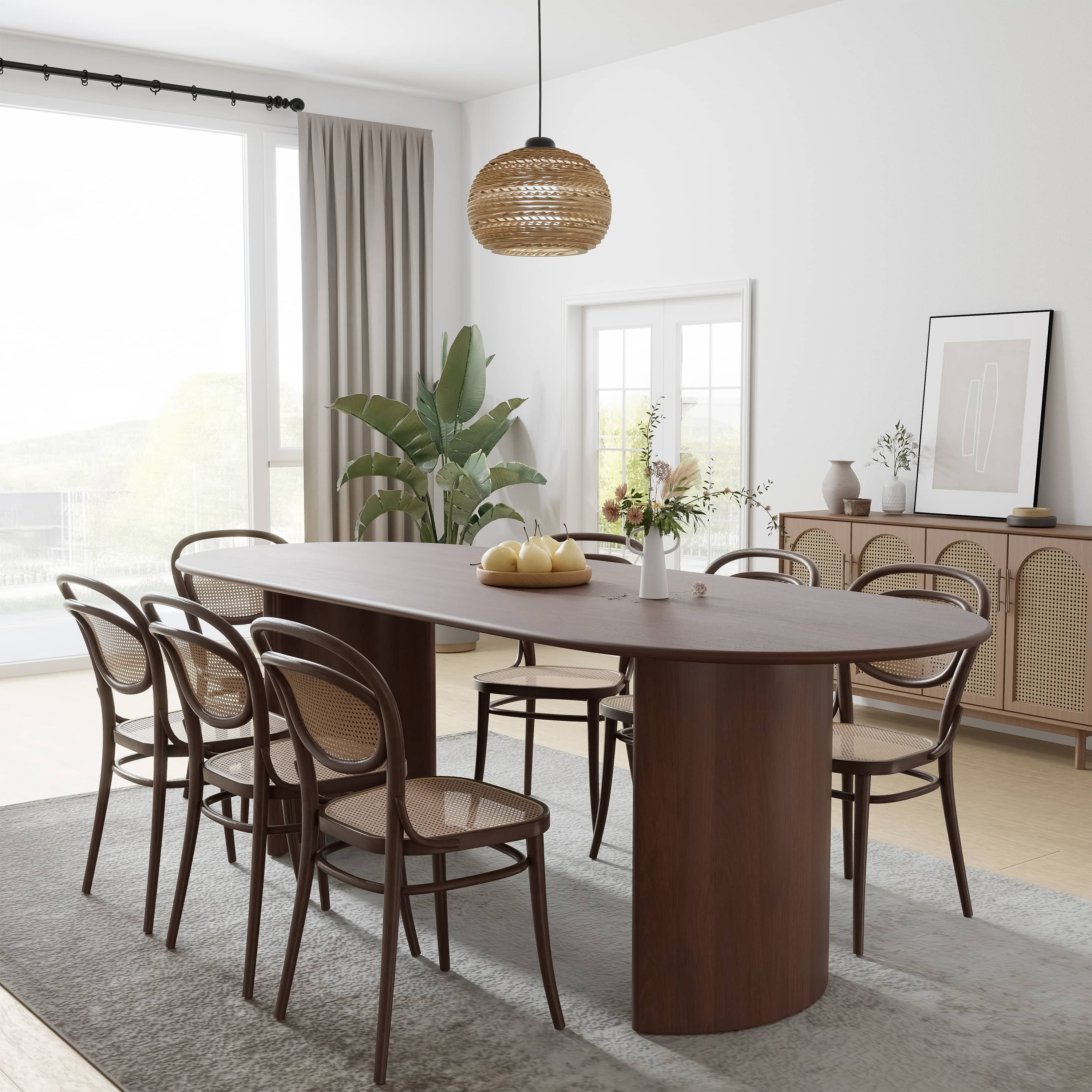 Haiden 79"x33.5" Soild Wood Dining Table Oval Kitchen Table, Walnut