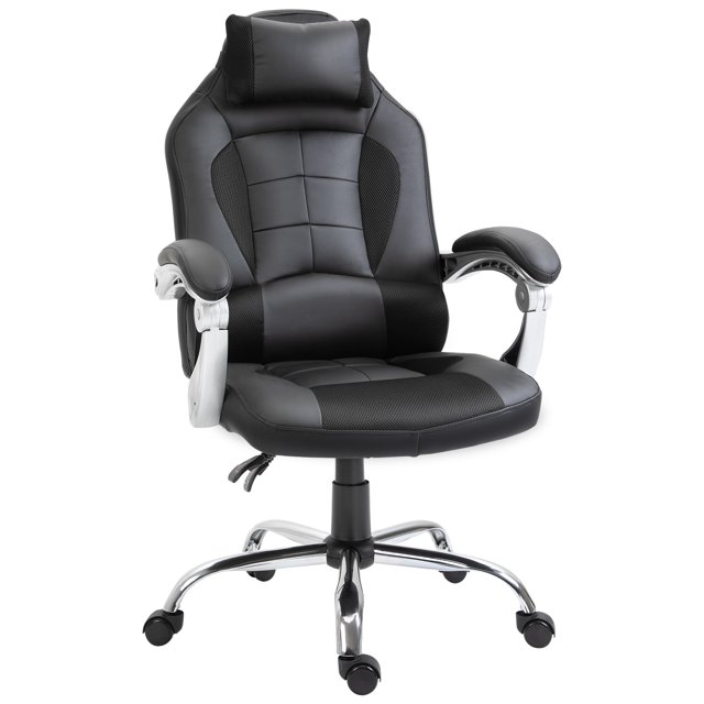 HOMCOM High Back Office Chair, Executive Racing Gaming Chair, Adjustable Recliner with Removable Headrest Pillow for Office, Black
