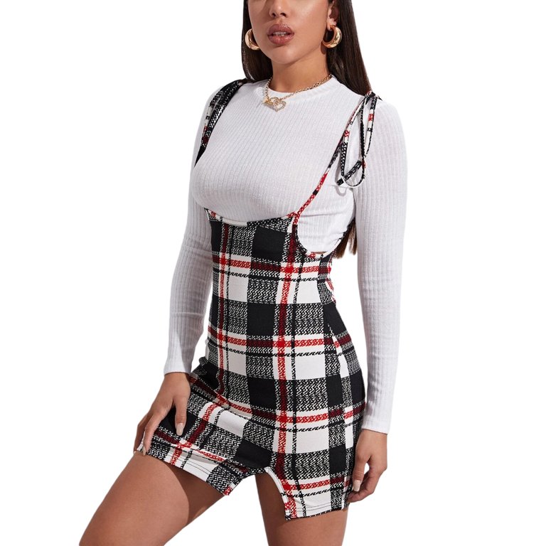 One opening Women Hip Strap Skirt , Plaid Print Adjustable