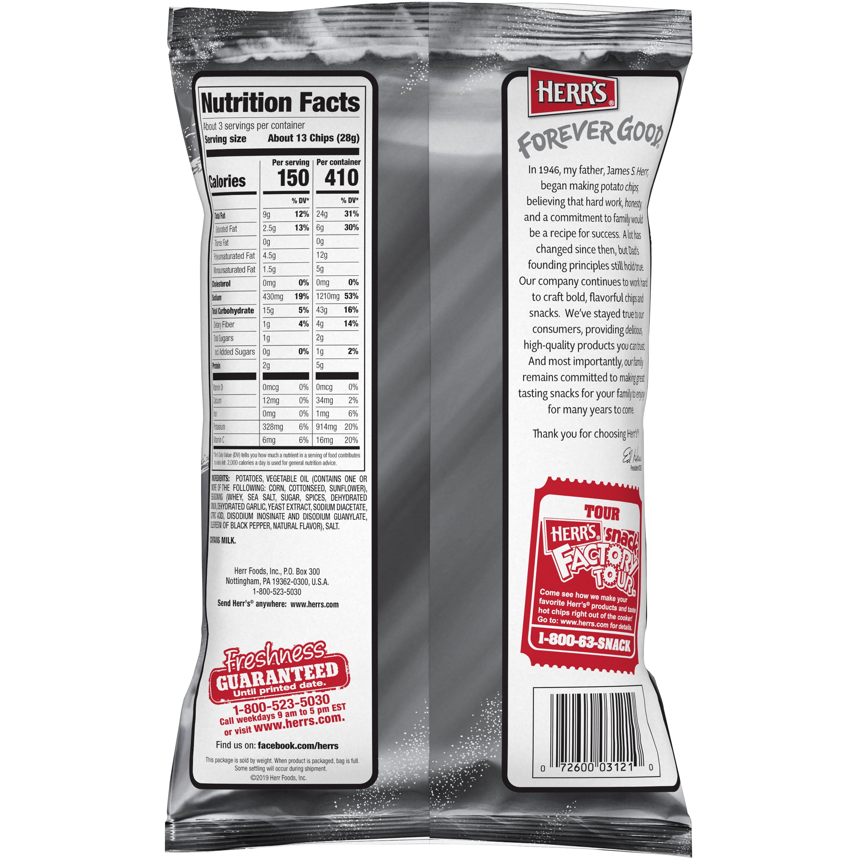 Herrs 2.75oz Salt & Pepper Potato Chips