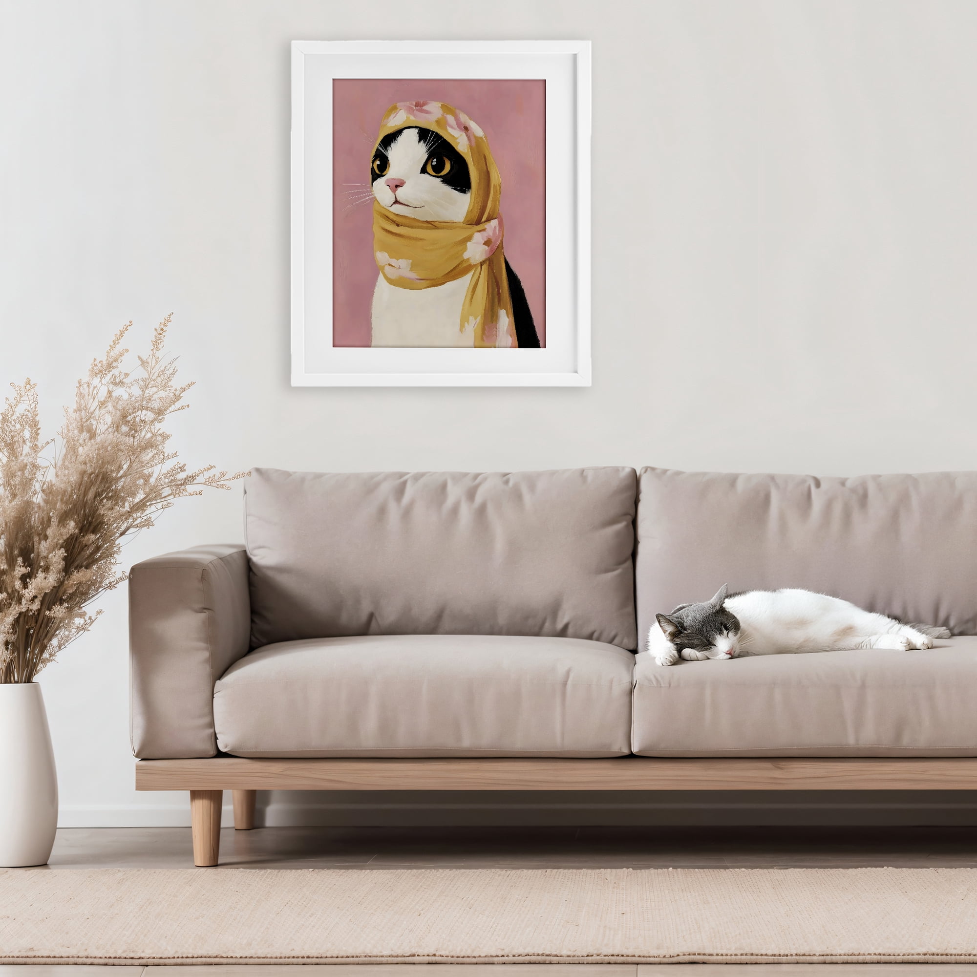 Stupell Industries Cat Babushka in Yellow Scarf White Framed Print Under Glass, design by The Prints Vibe