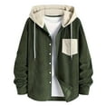 thumbnail image 3 of LpwkSSA Men's Daily Outwear Jacket Casual Fashion Solid Color Long Sleeved Hooded Drawstring Button Corduroy Coat with Pocket Green XXXL, 3 of 5