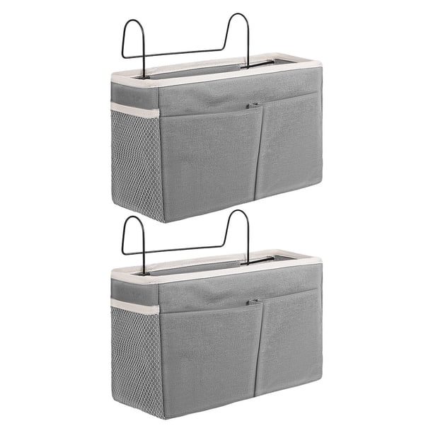 Organizador de mesita de noche de 2 piezas: bolsa colgante con bolsillos para libros, teléfonos, revistas y tabletas para dormitorio, litera, cama de hospital, sofá.
