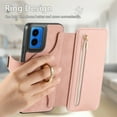 thumbnail image 6 of Dteck for Motorola Moto G Stylus 5G 2024 Case, RFID Blocking 2 In 1 Wallet with Detachable Magnetic Phone Cover, Compatible with MagSafe, Fashion PU Leather Flip Zipper Card Holder with Ring,Pink, 6 of 10