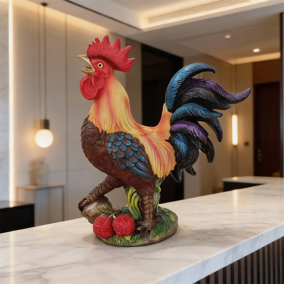 Large Rooster Resin Statue, Colorful Realistic Rooster Figurine forFarmhouse Home Decor, Rooster Figurine for Shelf Desk Decor