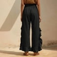 thumbnail image 4 of Mifsaly Womens Casual Pants Elastic Waist Drawstring Wide Leg Trousers Ruffle Trim Lightweight Breathable Summer Vacation Lounge Everyday Clothes with Pockets Black,XXL, 4 of 8