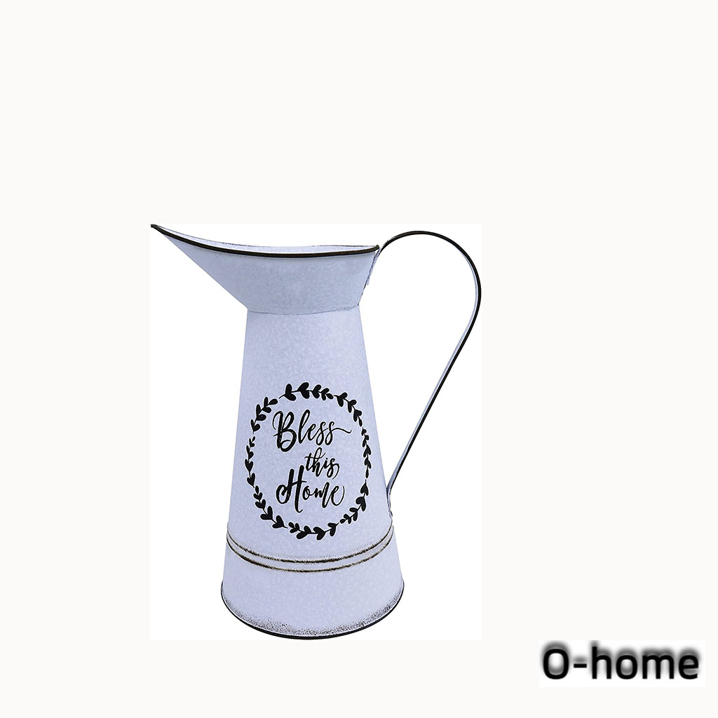 Galvanized Vase French Vase Metal Pitcher Vase Tall Tin Vase Shabby