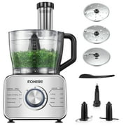 FOHERE 12 Cup Food Processor, Multi-functional Vegetable Cutter, 3 Speeds 6 Main Functions with Chopper Blade, Dough Blade, Shredder, Slicing Attachments, Silver