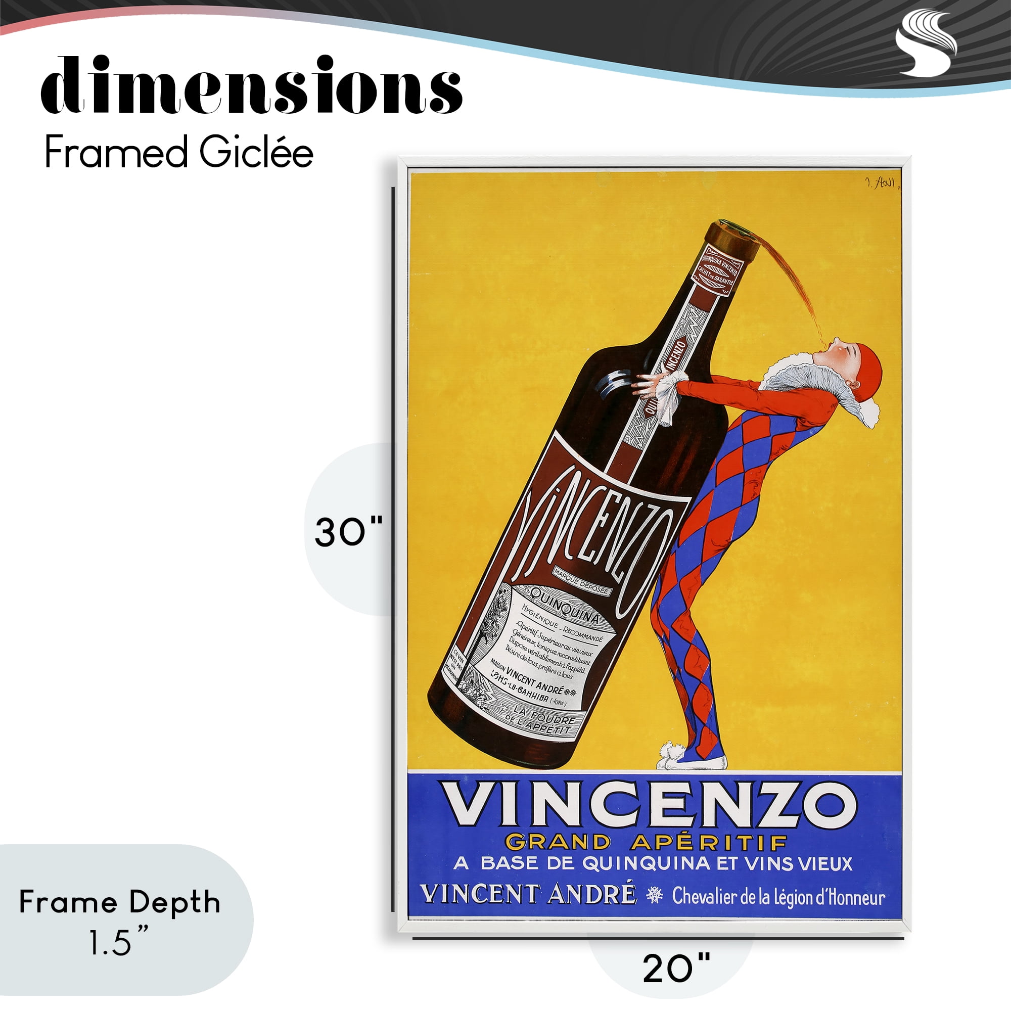 Stupell Industries Vincenzo Vintage Wine White Framed Giclee Art, design by Vintage Posters
