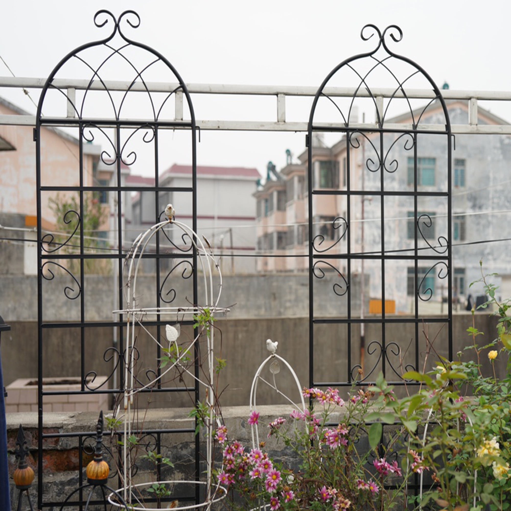 CQSXDA 4 Pack Large Garden Trellis 86.7"H x 19.7" W Heavy Duty Rustproof Black Iron Plant Trellis for Potted Plant Support Metal Climbing Rose Trellis Vine Vegetable Cucumber