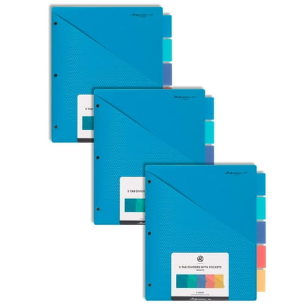 U Brands Poly Performance 5 Tab Dividers w/ Pocket - 3 Pack; Brights