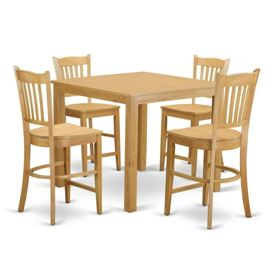 East West Furniture Cafe 5-piece Wood Dining Set with Bar Stools in Oak