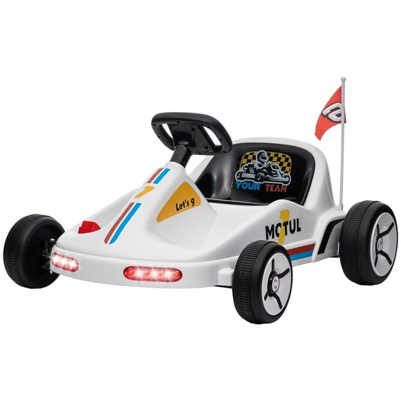 Qaba 6V Electric Go Kart for Aged 3-5 Kids with Music, Light, Horn, White