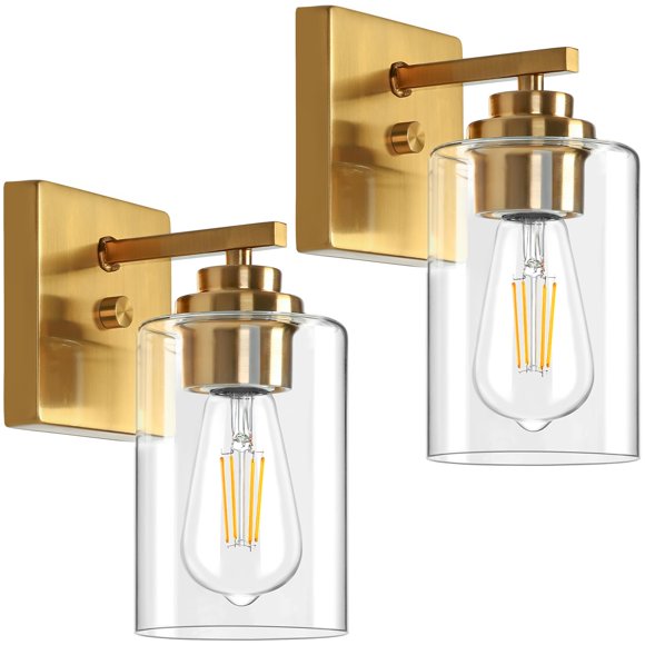 Candelabros de pared VerRon Gold de cristal transparente, juego de 2