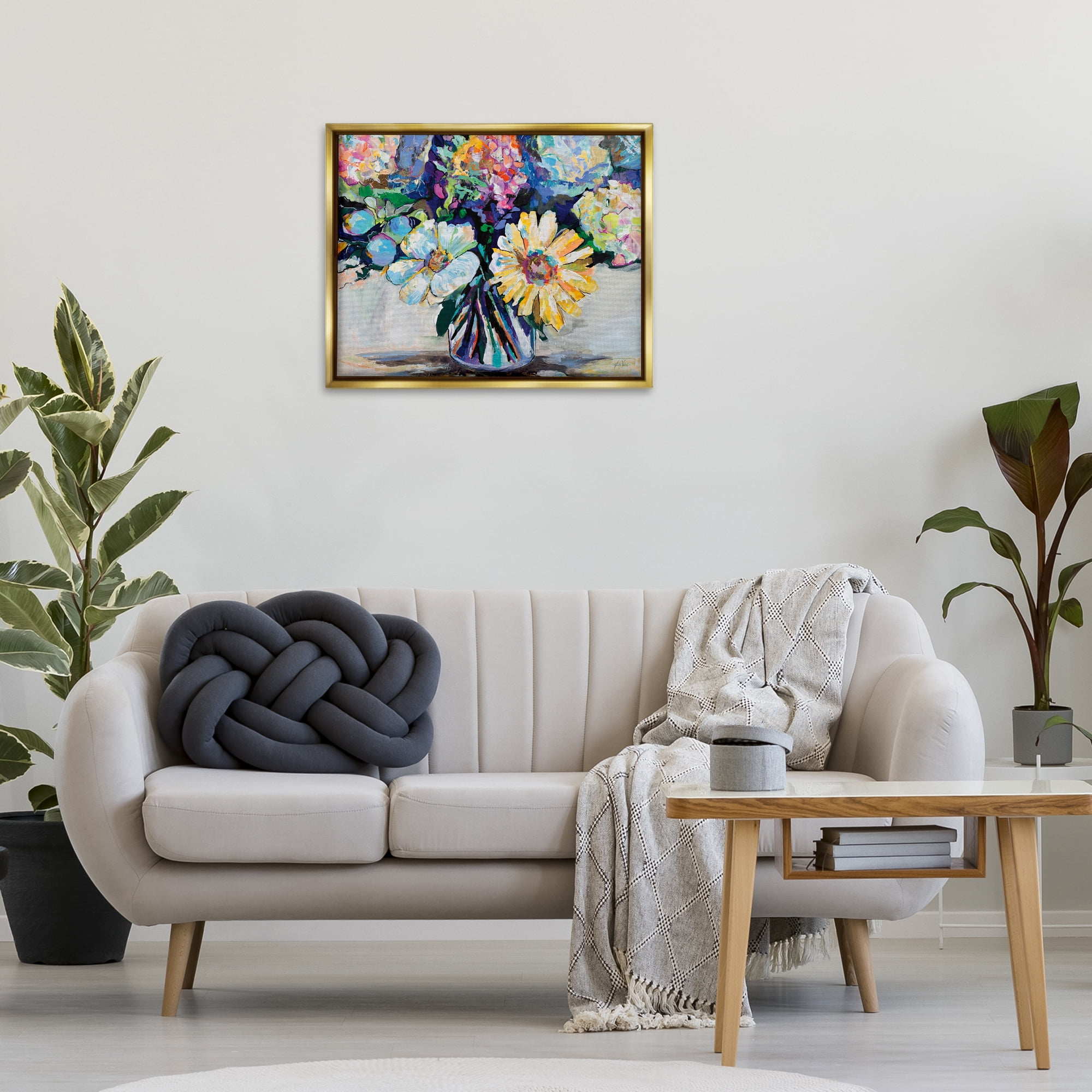 Stupell Industries Exciting Times Bouquet Botanical & Floral Painting Gold Floater Framed Art Print Wall Art, 31 x 25