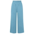 thumbnail image 4 of Trendy Drawstring Elastic Waist Pants for Women Solid Color Loose Fit Casual Summer Wide Leg Trousers Sky Blue M, 4 of 7