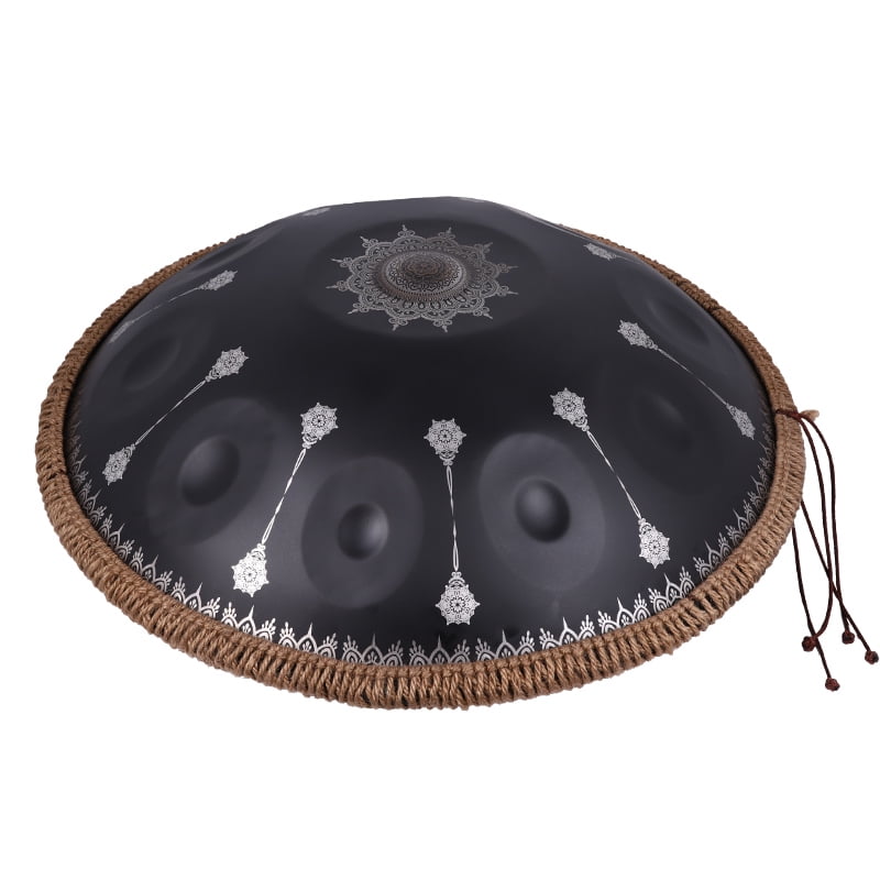 440HZ Steel Tongue Drum D Minor 10 Notes Handpan Drum Black with Mandala Pattern