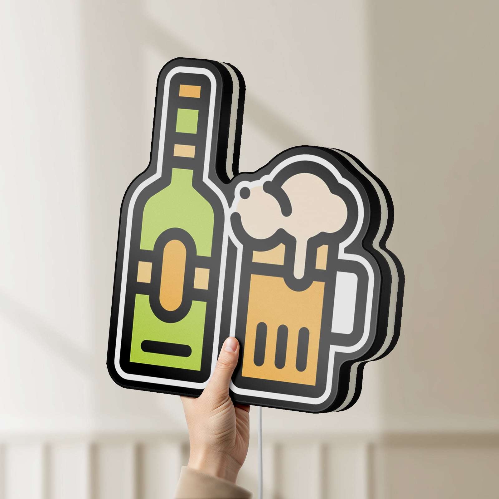 Beer Bottle 3D Novelty Light Box, Beverage Lamp Decor for Bar and Beer Lovers, Rustic Alcohol, Ideal for Drink Lovers (Width 20 inch, 50cm)