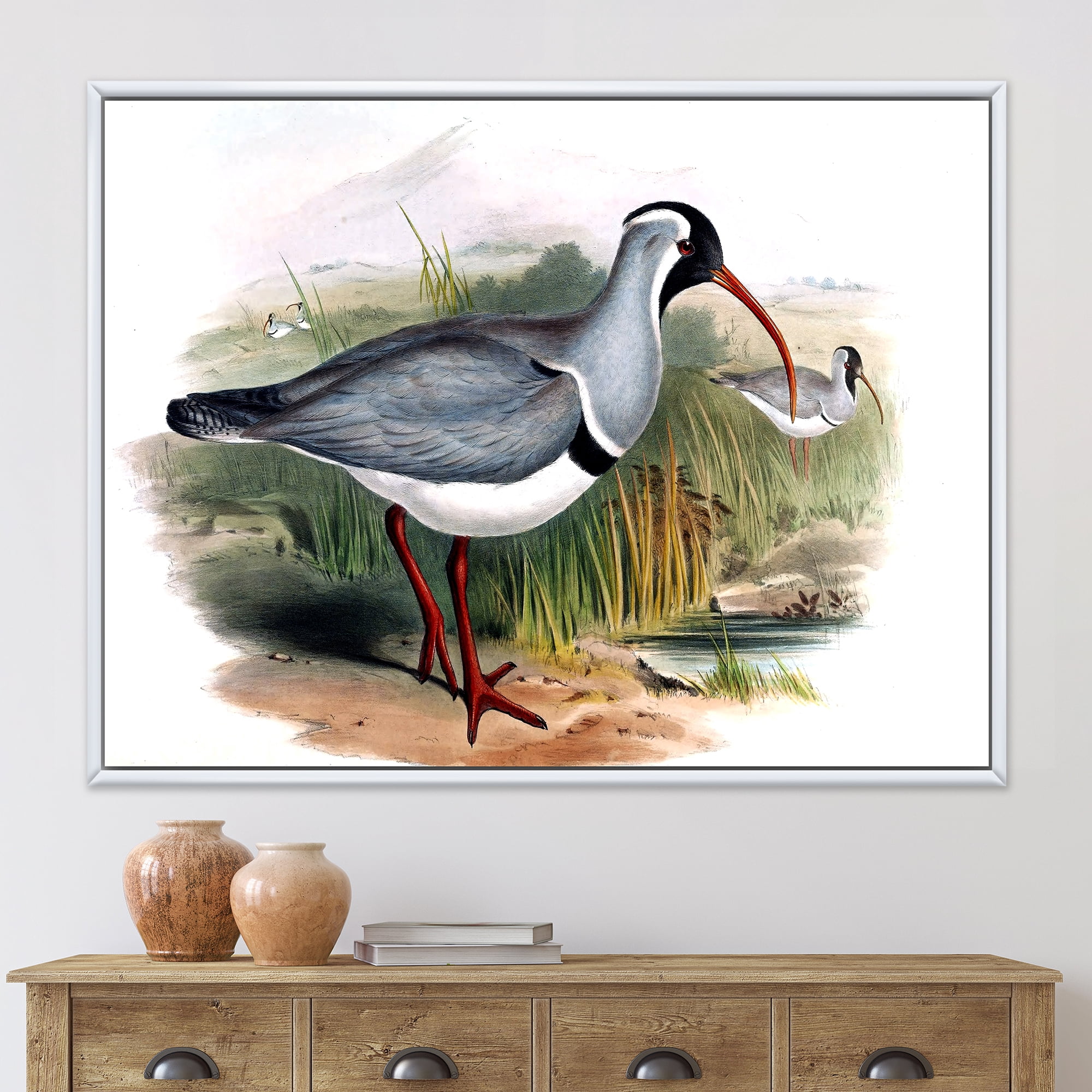 Designart 'Vintage Countryside Birds In Wild' Farmhouse Framed Canvas Wall Art Print