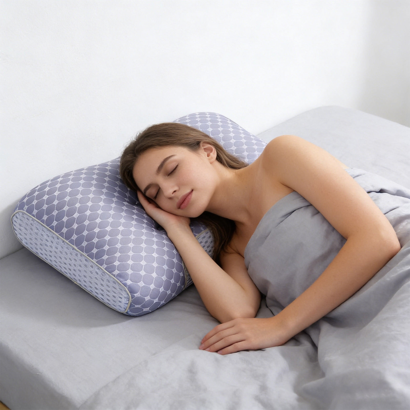 Cooling Memory Foam Neck Pillow Queen Size, Breathable Ergonomic Cervical Support For All Sleep Positions, Adjustable Height, Hotel-Style Finish With Gusset, Soft Washable Cover