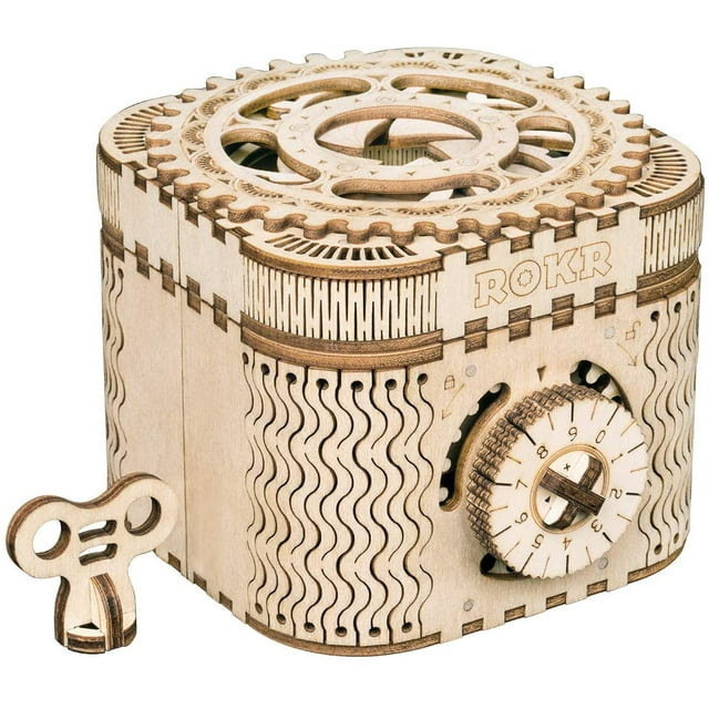 3D Assembly Wooden Puzzle DIY Crafts Kit Fun Creative DIY Toy Treasure Box Brain Teaser Mechanical Engineering Model Building Kits Educational Toy Birthday Gift for Adults and Kids Age 14+
