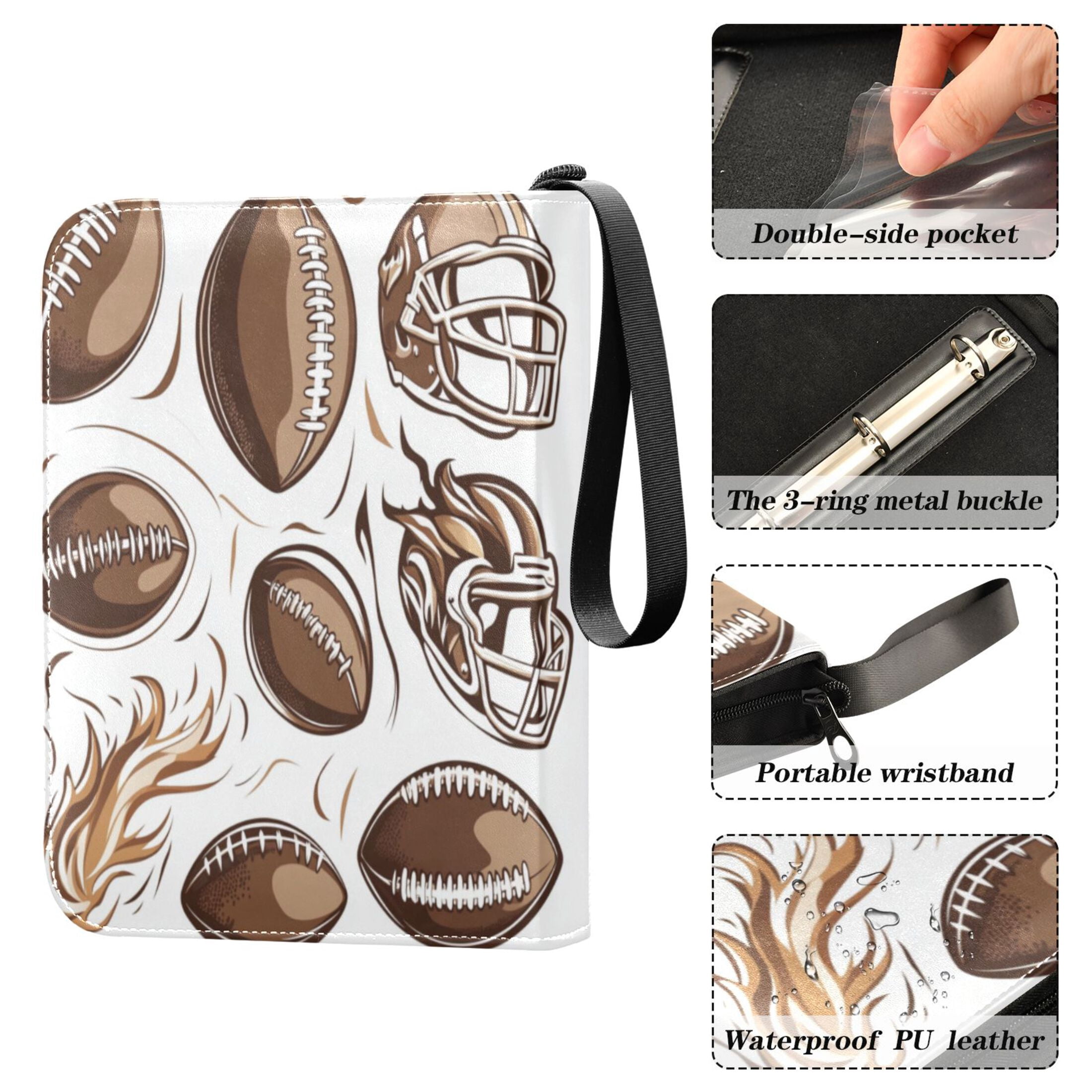 400 Pockets Trading Cards Album,Card Binder 4-Pocket, Cards Collector Album Holder Fits 400 cards with 50 removable sheets American Football and Helmets