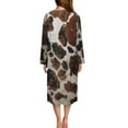 thumbnail image 2 of Xoenoiee Vintage Brown Cow Pattern Women Robes Zipper Front Long Sleeve Full Length Housecoat with Pockets Loungewear Nightgowns Plus Size, S, 2 of 7