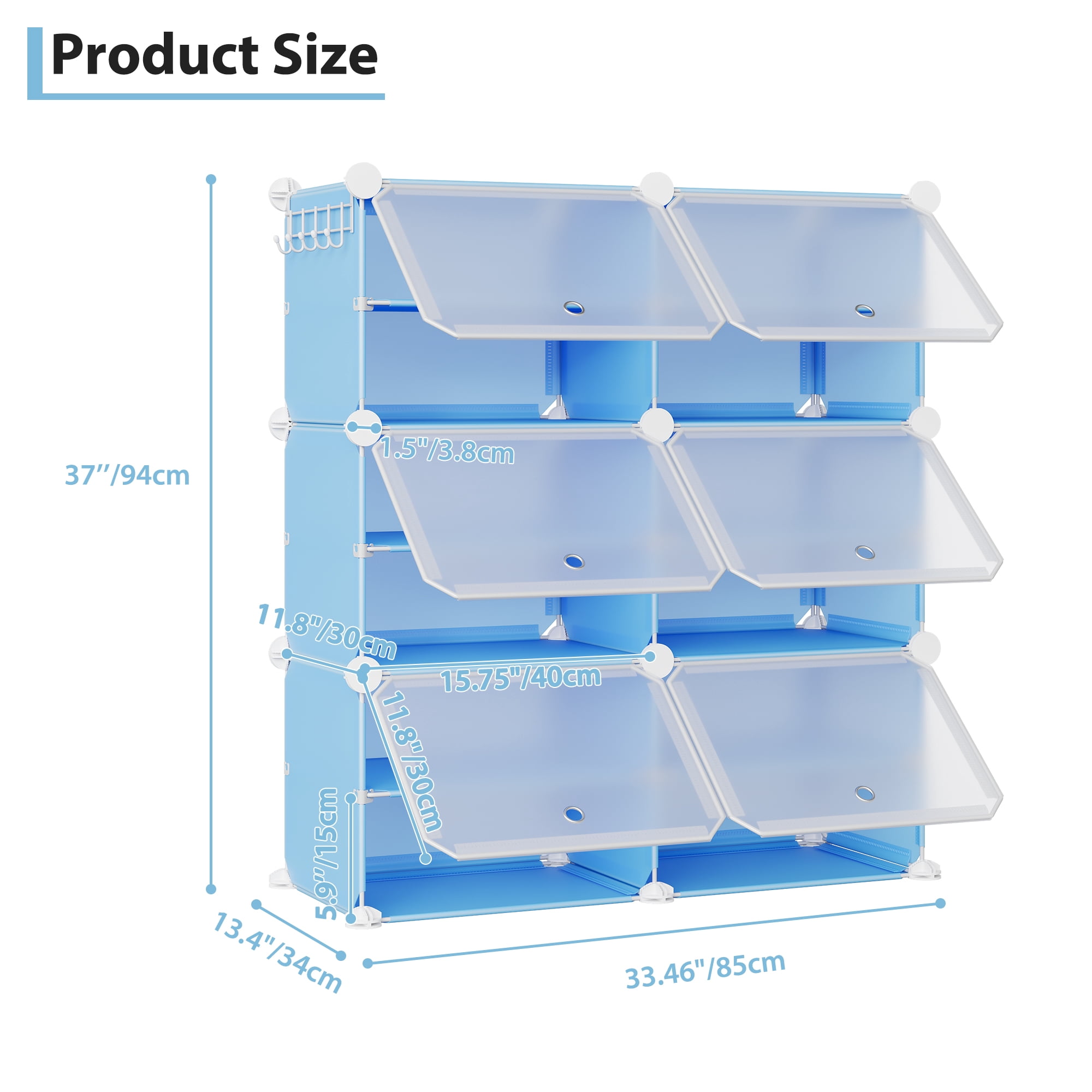 Modular 6-Cube Shoe Storage Cabinet with Doors – 6-Tier Plastic Shoe Organizer – Space-Saving – Easy DIY Assembly – for Entryway, Bedroom, Living Room – Blue