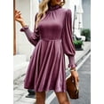 thumbnail image 2 of KelaJuan Women Velvet Mini Formal Dress Solid Color Long Sleeve Evening Gown for Cocktail Wedding Party Dress, 2 of 6