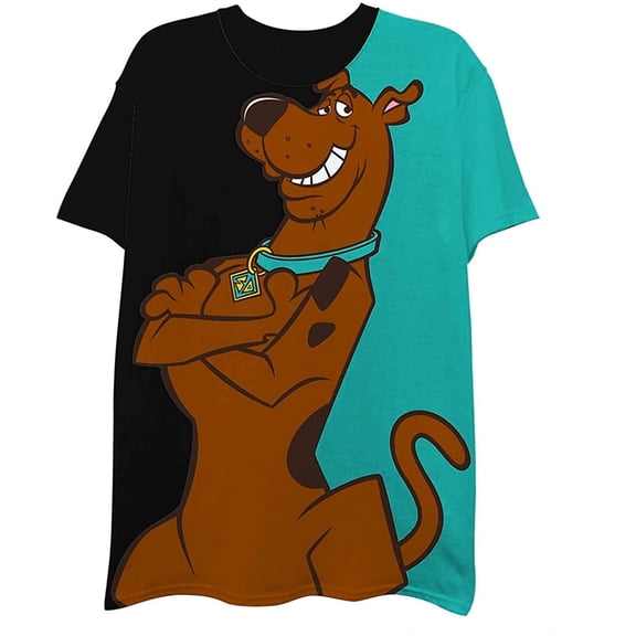 Scooby-Doo Men's Shirt, Graphic Print Cartoon Scooby Doo T-Shirt Black Turq - 2XL