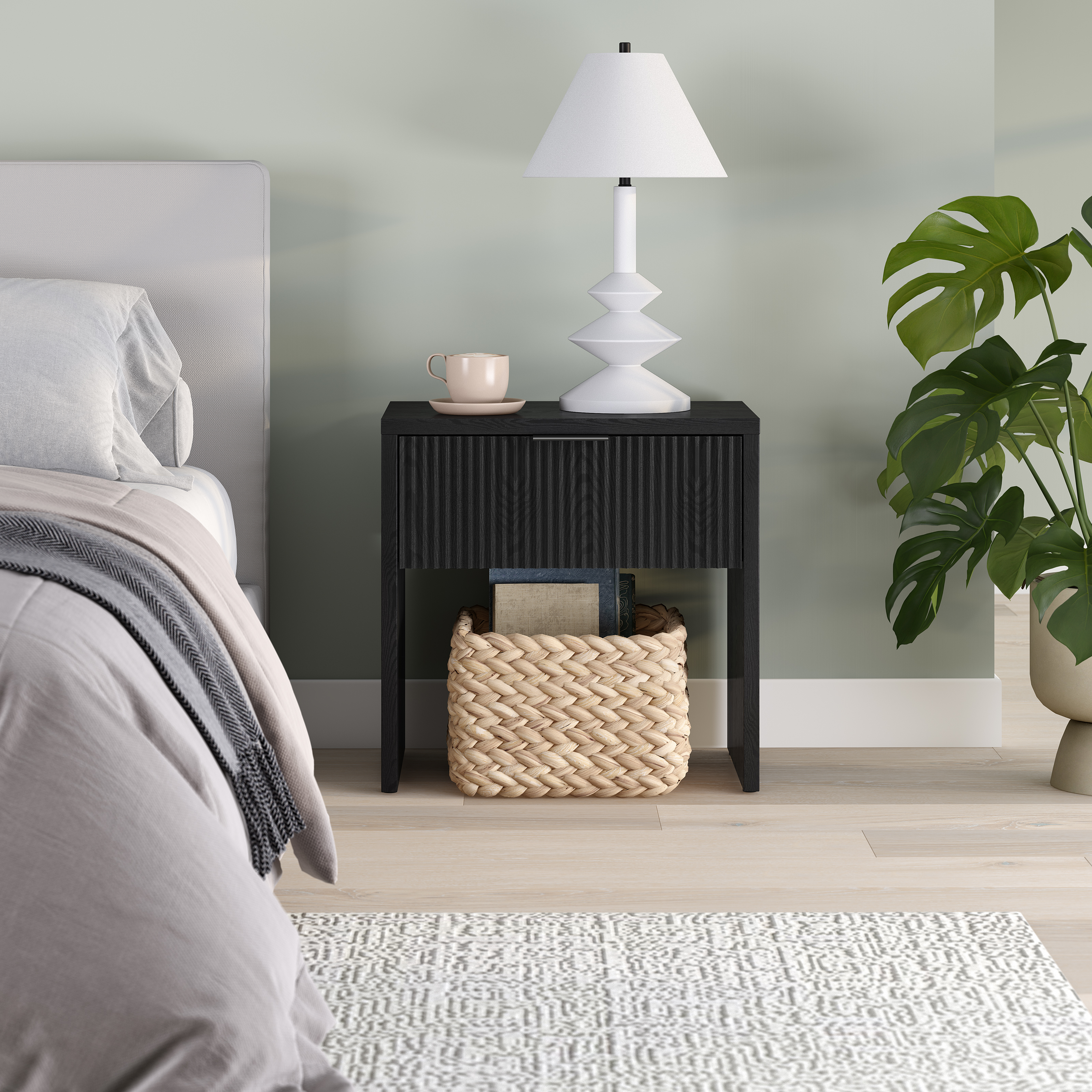 Kenslow 24" Wide Rectangular Fluted Nightstand in Black Grain