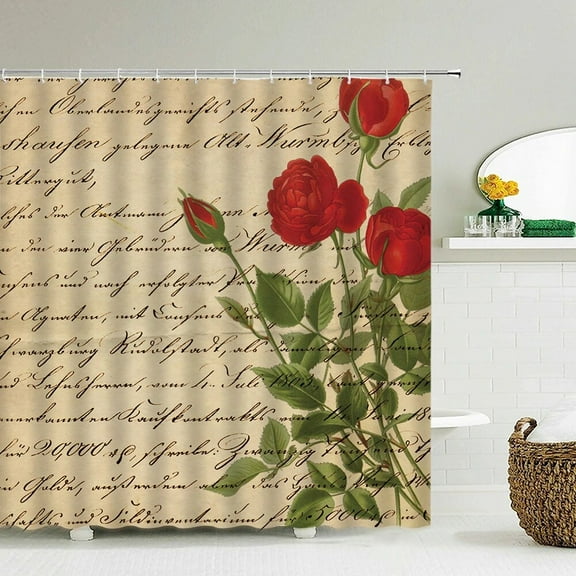Retro Flower leaf Lavender Red Rose Shower Curtains Bathroom Curtain Frabic Waterproof Polyester Decor Bathtub Screen with