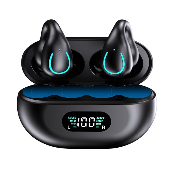 Wovilon Clip-On Type Bone Conduction Bluetooth Earbuds With Charging Box Earphone Long Endurance Touch Support Earphone Digital Energy Display Charging Case Earbuds For Music Game Low Latency Earphone
