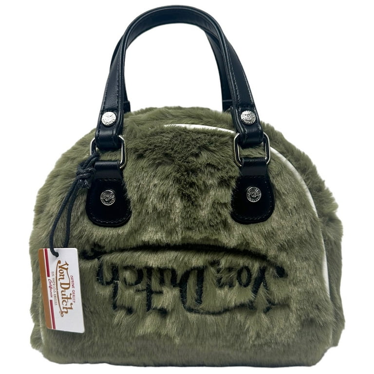 Von Dutch Women s Sage Green Vegan Furry Small Bowling Crossbody Hand Bag Walmart