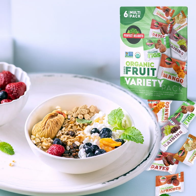 Perfect Delights Organic Dried Fruit Snack Packs, Vegan and Gluten