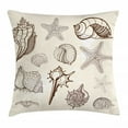 thumbnail image 1 of Shell Throw Pillow Cushion Cover, Grunge Designed Outline Starfish and Seashells Nautical Art, Decorative Square Accent Pillow Case, 16" X 16", Dark Rosewood Eggshell Dark Eggshell, by Ambesonne, 1 of 2