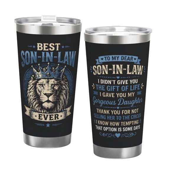 Best Son in Law Ever Funny Lion Design 20oz Tumbler with Gift Message for Father's Day