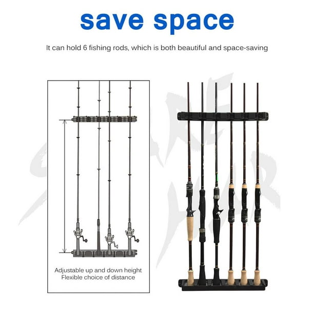 Large Capacity Fishing Rod Display Stand Portable 6 Fishing Rod Holder Wall-mounted  Vertical Fishing Rod Rack with Smooth Edge for Fishing Enthusiast Fisherman  Gift 