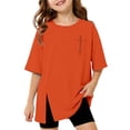 thumbnail image 2 of Girls Short Sleeve T Shirts Orange Oversized Crew Neck Side Split Tops Loose Fit Casual Basic Summer Tees 11-12 Years, 2 of 4