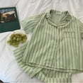 thumbnail image 5 of Conjunto de pijama de manga corta para mujer, ropa de estar por casa con camisa y pantalones cortos, estilo Ins, doble bloque de Color, para verano, 2024, 5 of 5