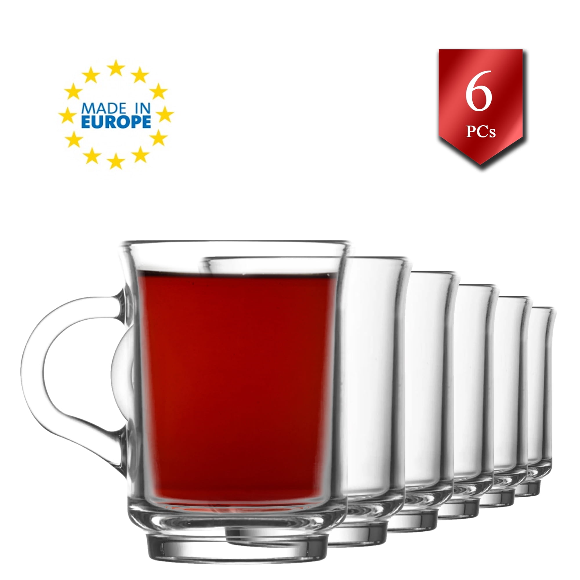 LAV Coffee and Tea Glass Set of 6, Coffee Tea Service Cups with Handle