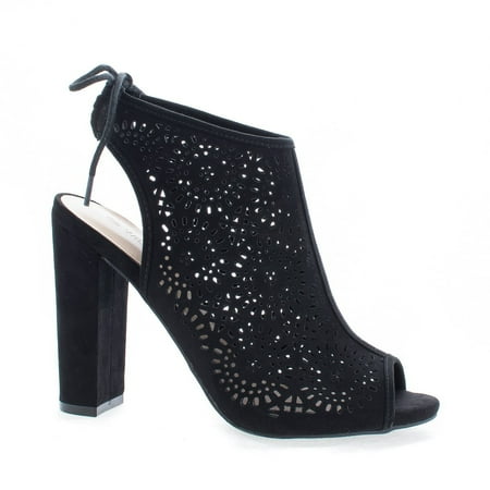 

Morris25 by Wild Diva Peep Toe Laser Perforated Heeled Mule Sandals