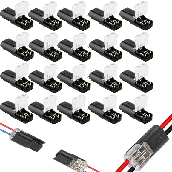 20/40/50/60/100 Pack Double Wire Lock-Grip Connector, Waterproof Double-Wire Push-in Connector with Locking Buckle, Fast Connect Plugs LED Connectors for Strip Lights DIY Crafting, No-Tool
