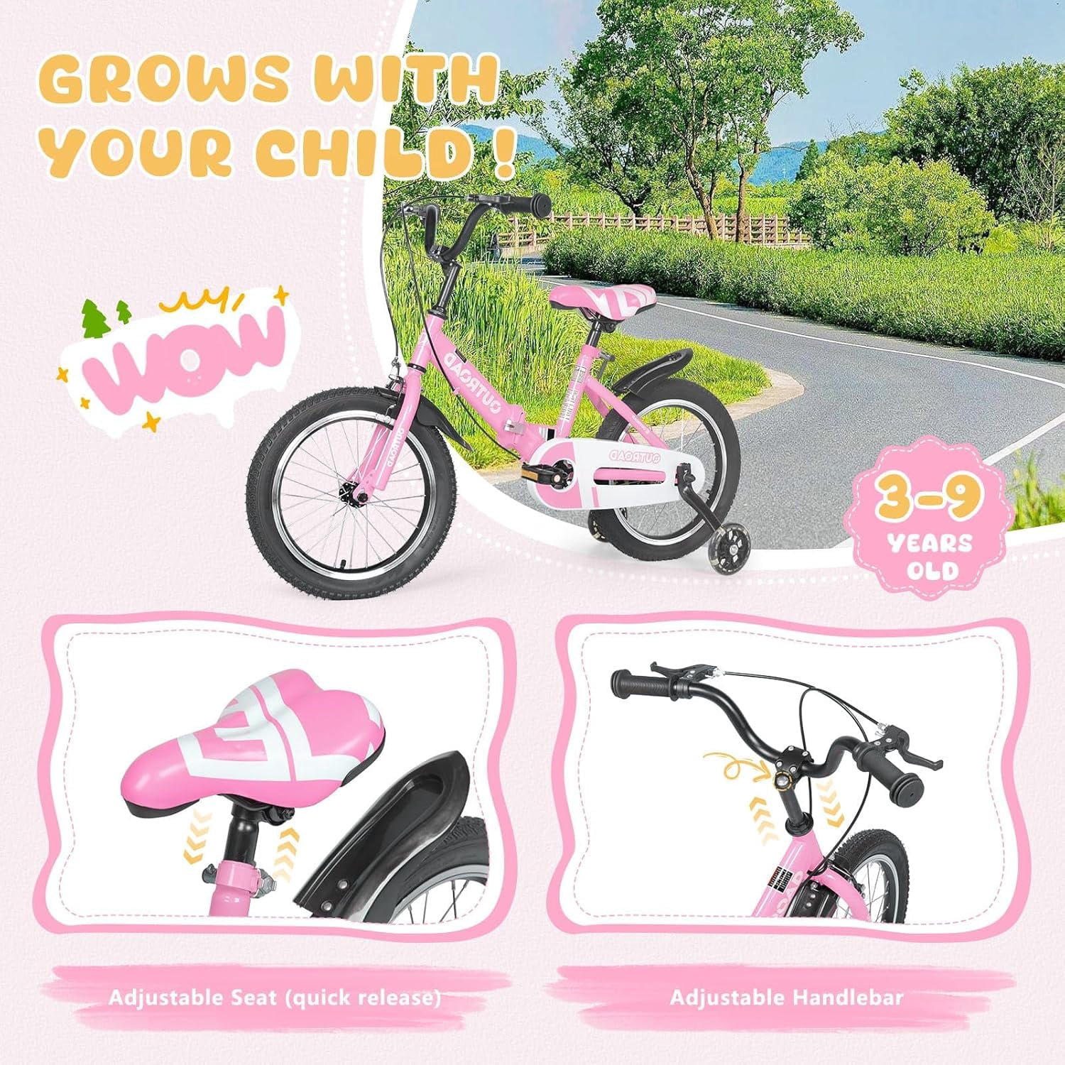 Marknig 14" 16" 18" Folding Kids Bike with Removable Training Wheels, Children's Bicycle for Boys & Girls Ages 3-9 Years, Easy-Storage Toddler Bike